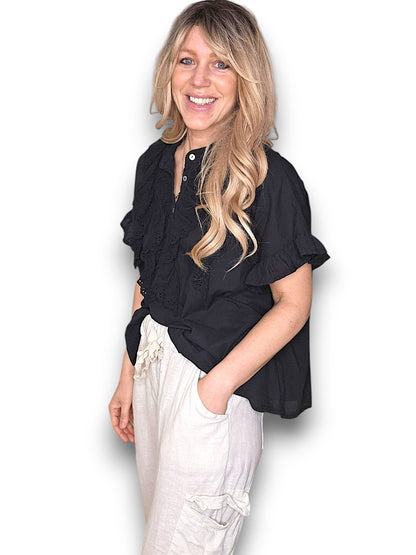 Black Eyelet Top
