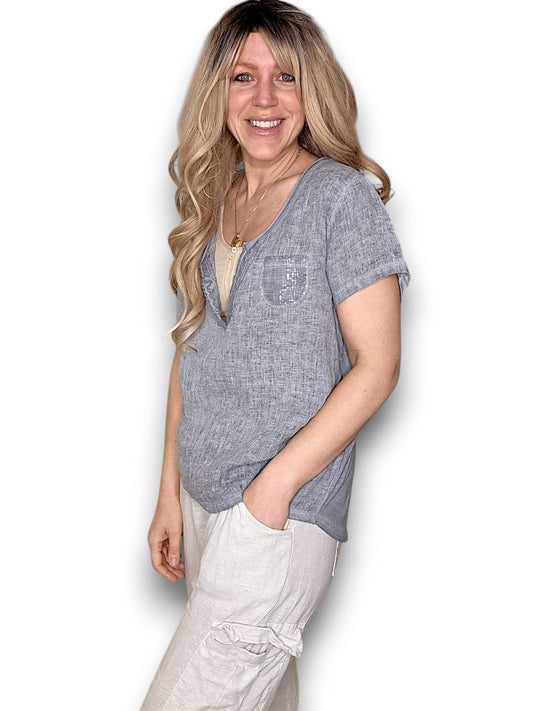 Truffle Rodeo Sequin Pkt Tee