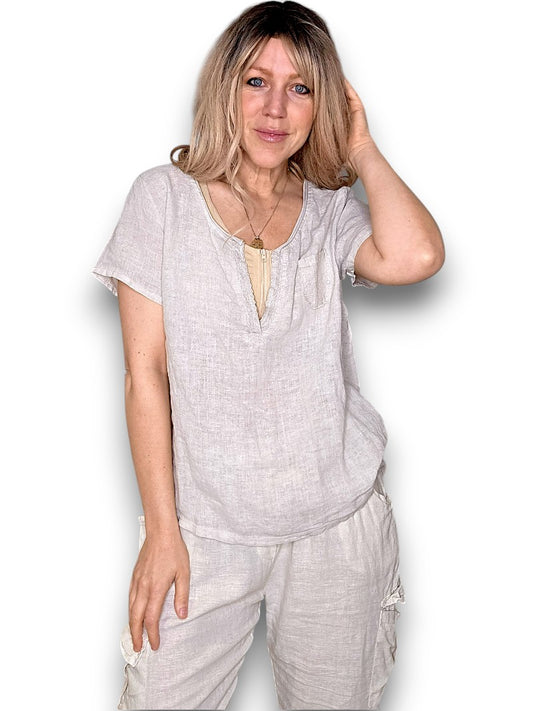 Beige Rodeo Sequin Pkt Tee