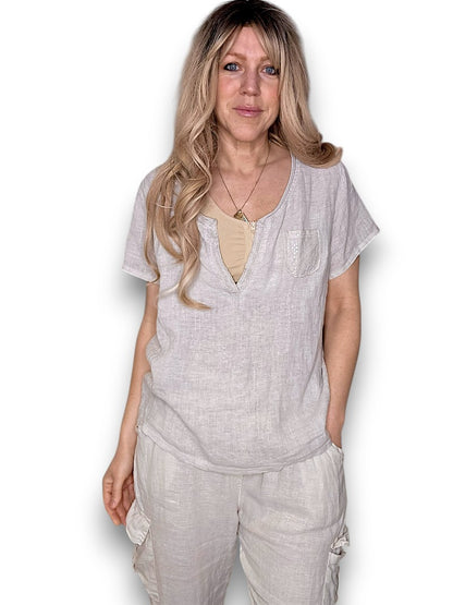 Beige Rodeo Sequin Pkt Tee