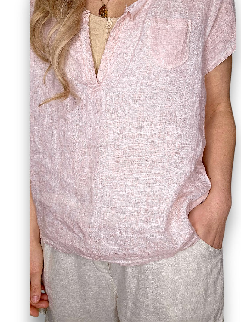 Baby Pink Rodeo Sequin Pkt Tee