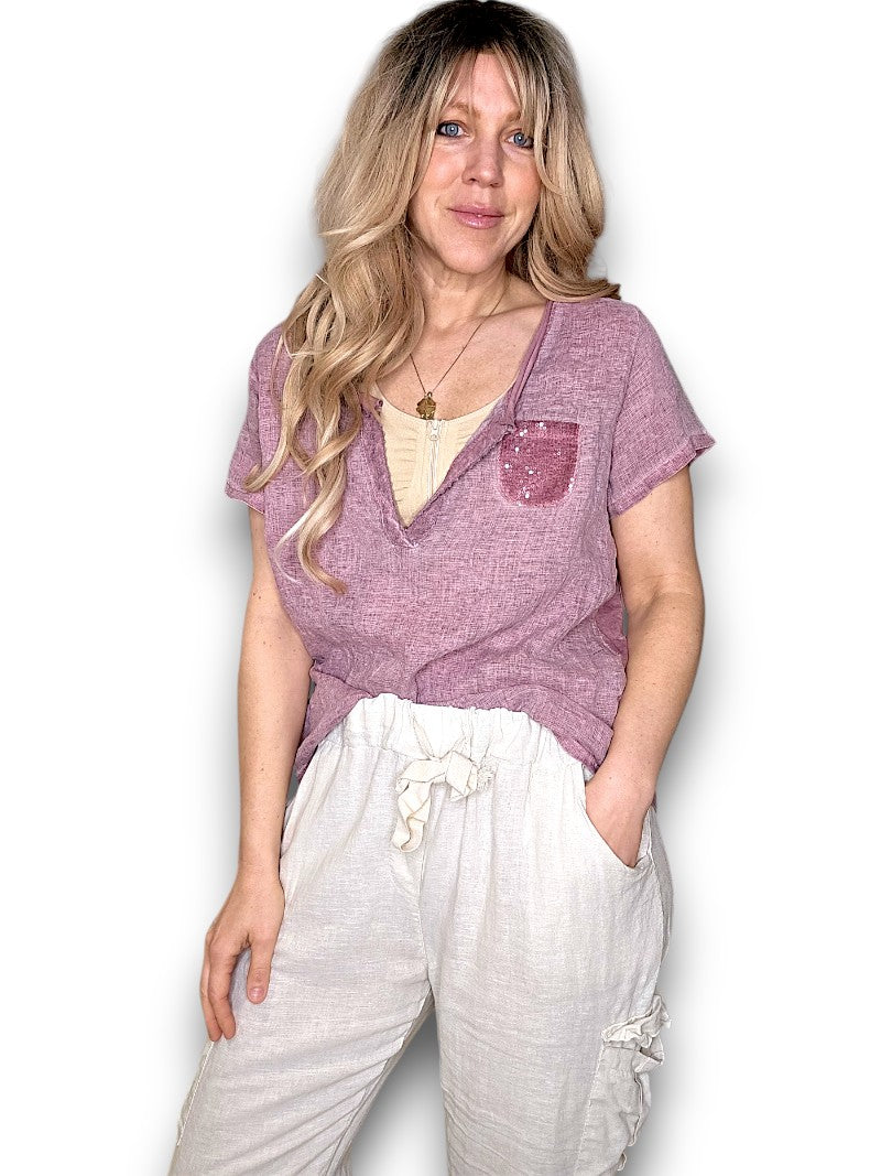 Faded Plum Rodeo Sequin Pkt Tee
