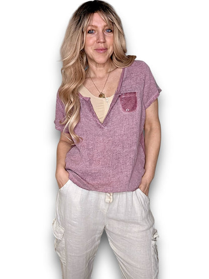 Faded Plum Rodeo Sequin Pkt Tee