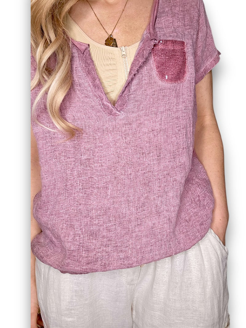 Faded Plum Rodeo Sequin Pkt Tee