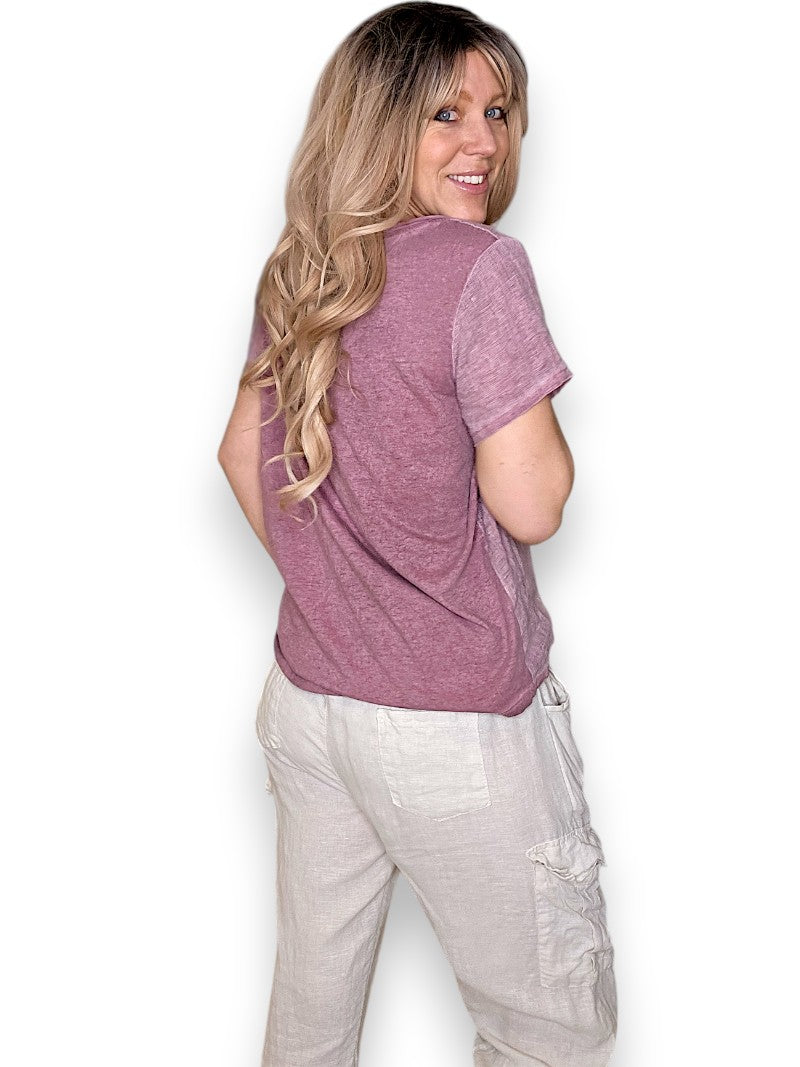 Faded Plum Rodeo Sequin Pkt Tee