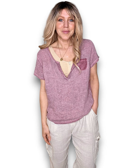 Faded Plum Rodeo Sequin Pkt Tee
