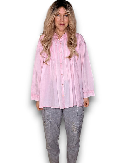 Bubblegum Pink Pleated Shirt