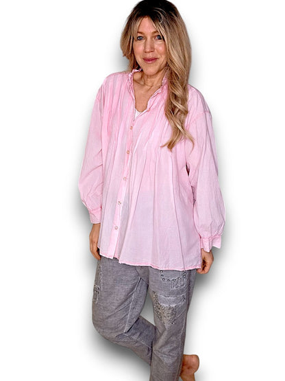 Bubblegum Pink Pleated Shirt