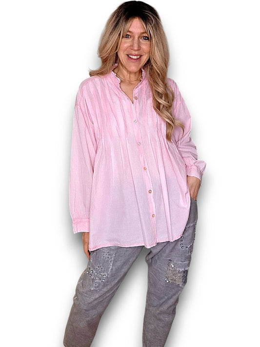 Bubblegum Pink Pleated Shirt