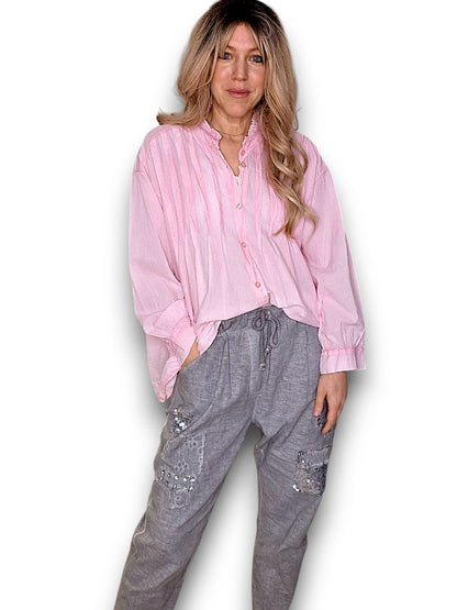 Bubblegum Pink Pleated Shirt