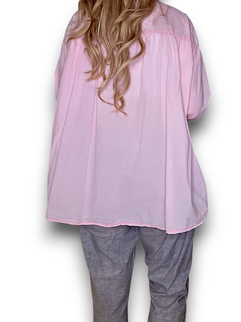 Bubblegum Pink Pleated Shirt