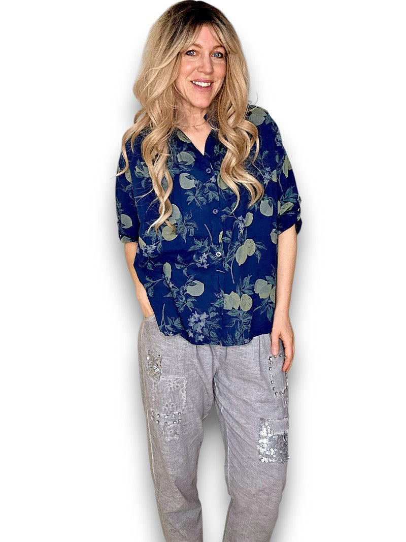 Navy Dolly Lemon Top
