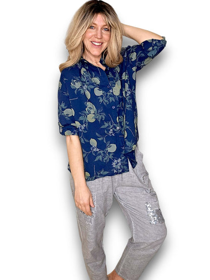 Navy Dolly Lemon Top