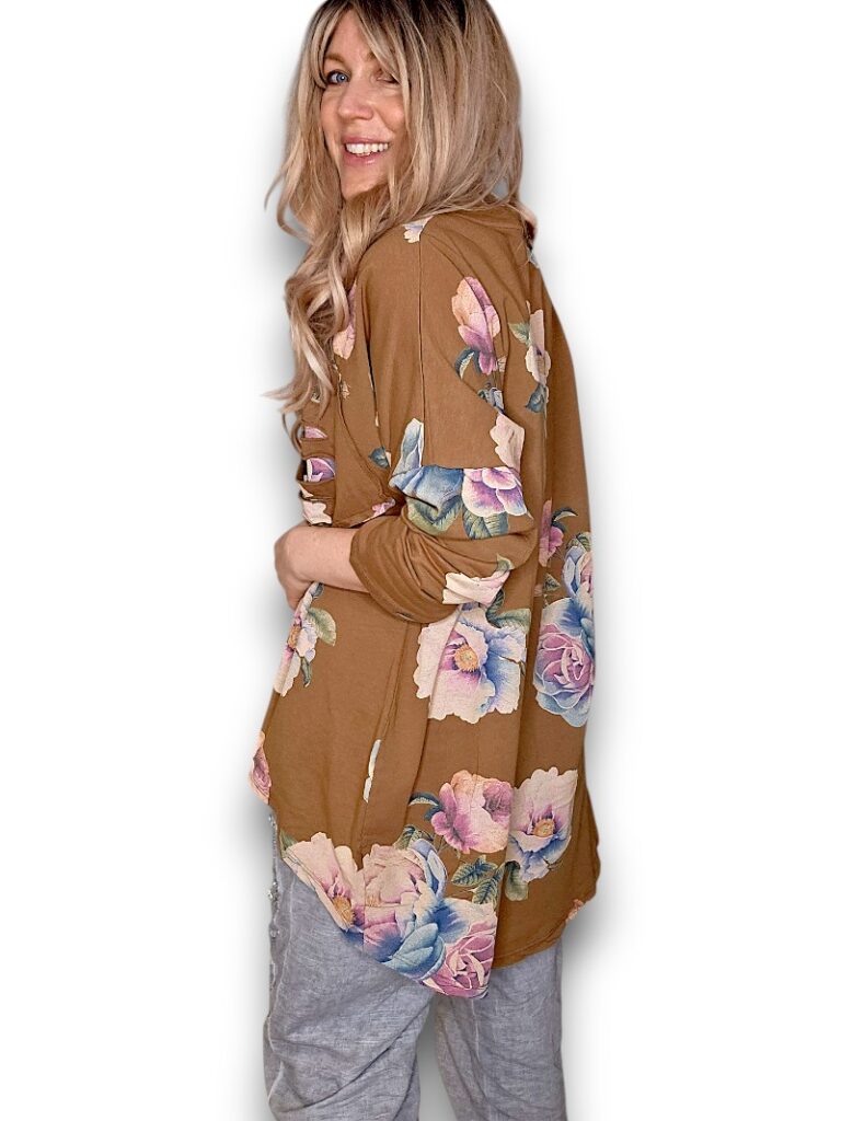 Coffee Ombre Peony Ripped Cotton Sweater