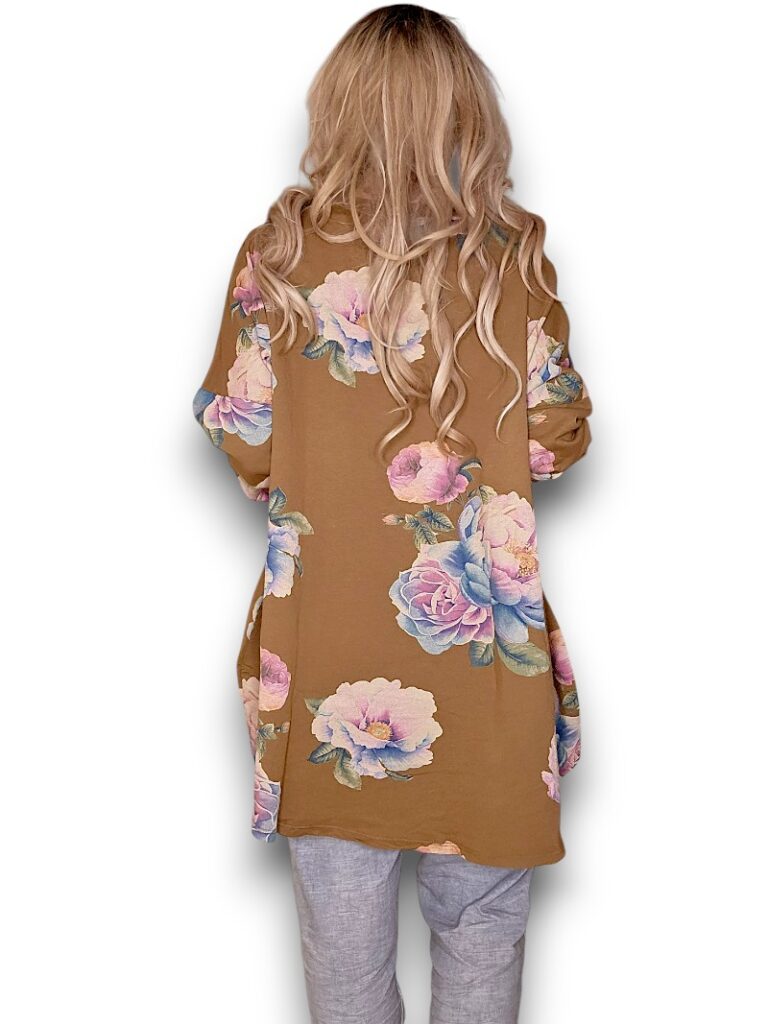 Coffee Ombre Peony Ripped Cotton Sweater