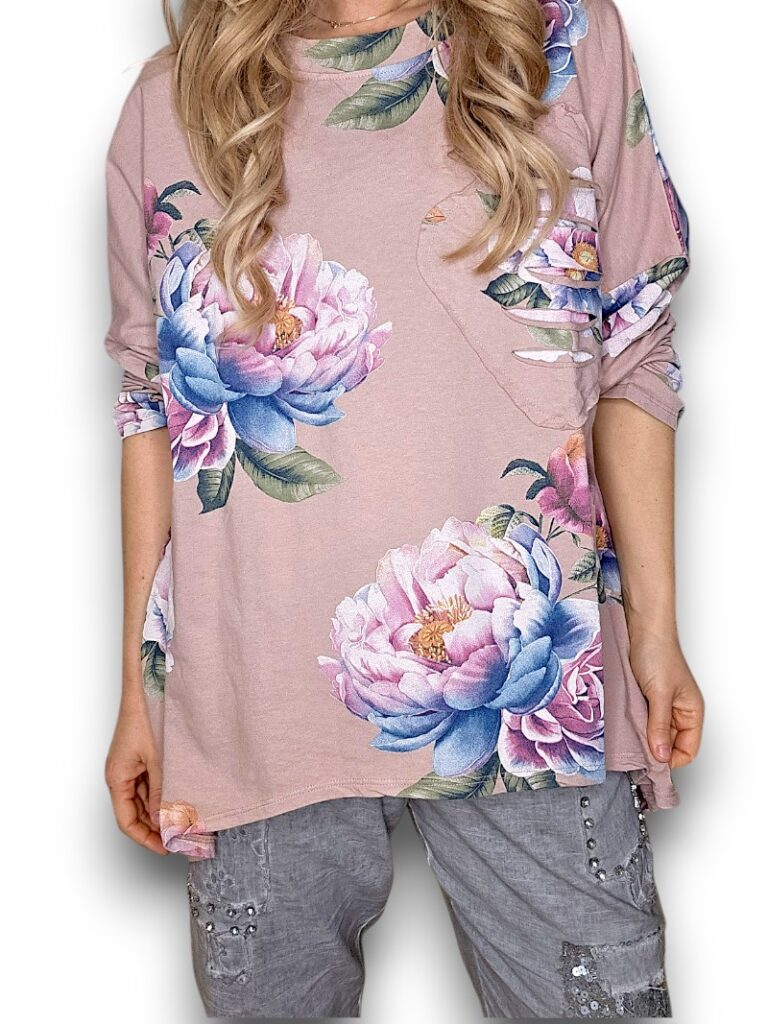 Baby Pink Ombre Peony Ripped Cotton Sweater