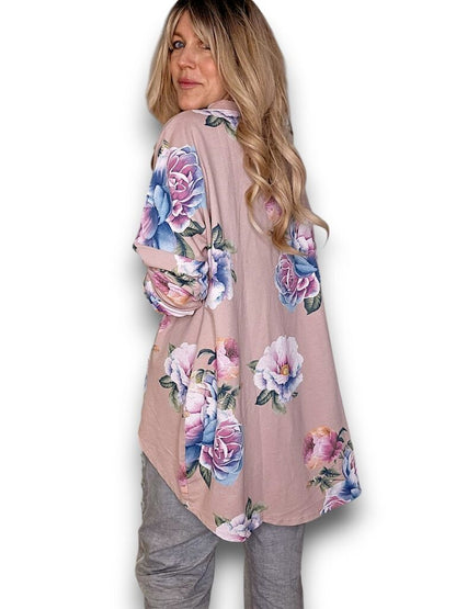 Baby Pink Ombre Peony Ripped Cotton Sweater