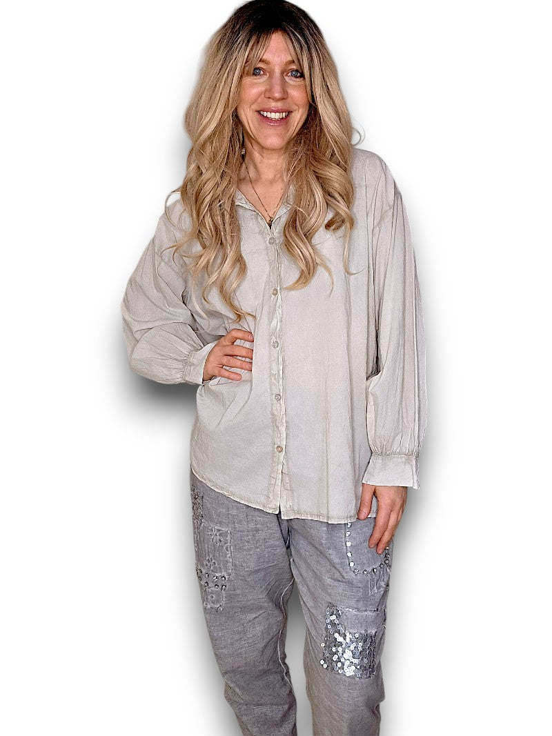 Pale Beige Bow Shirt