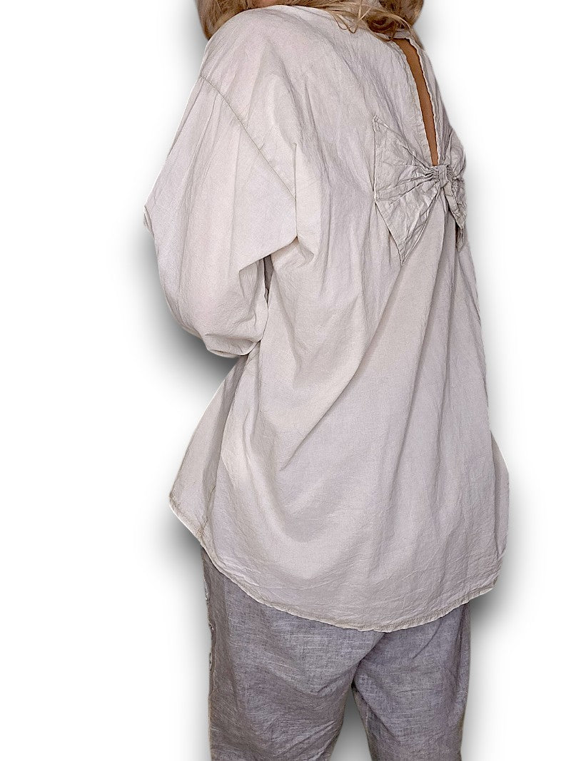 Pale Beige Bow Shirt