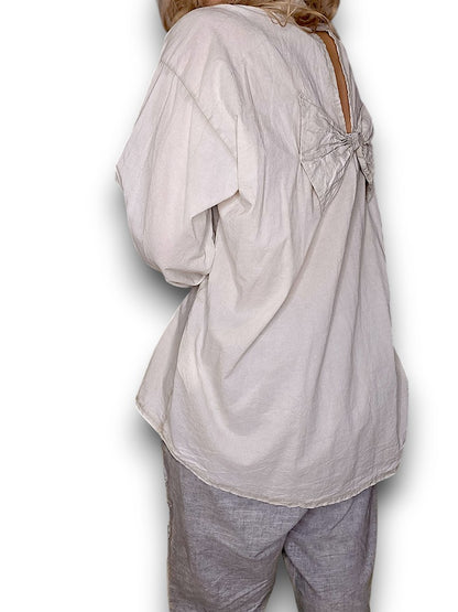 Pale Beige Bow Shirt