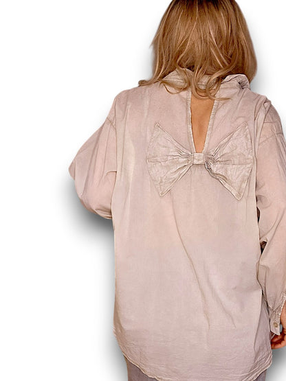 Pale Beige Bow Shirt