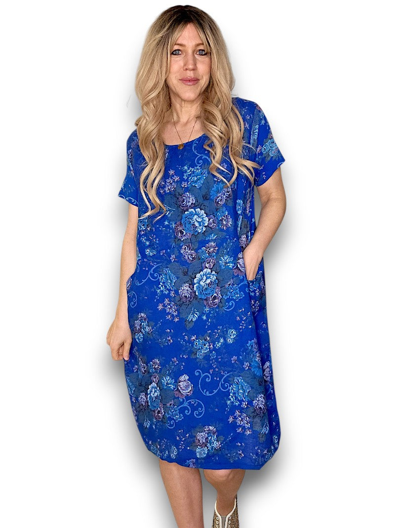Cobalt Twirl Rose Jungle Dress