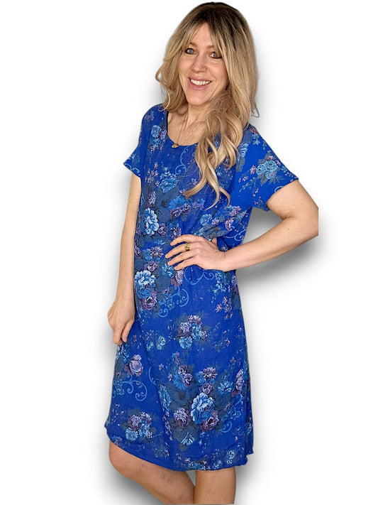 Cobalt Twirl Rose Jungle Dress