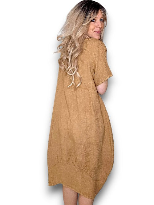 Caramel Plain Mid Sleeve Maxi Dress