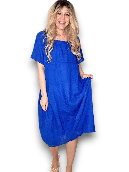 Cobalt Plain Mid Sleeve Maxi Dress