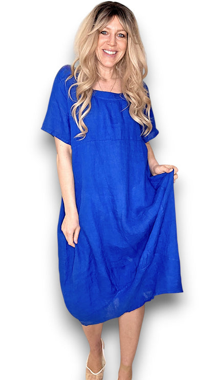 Cobalt Plain Mid Sleeve Maxi Dress