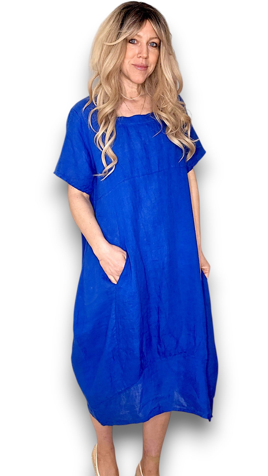 Cobalt Plain Mid Sleeve Maxi Dress