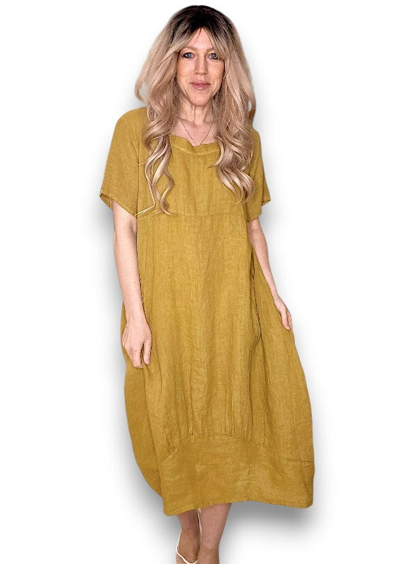 Mustard Plain Mid Sleeve Maxi Dress