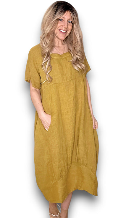 Mustard Plain Mid Sleeve Maxi Dress