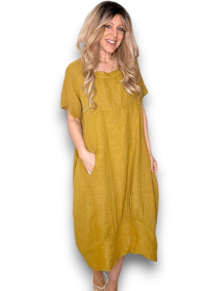 Mustard Plain Mid Sleeve Maxi Dress