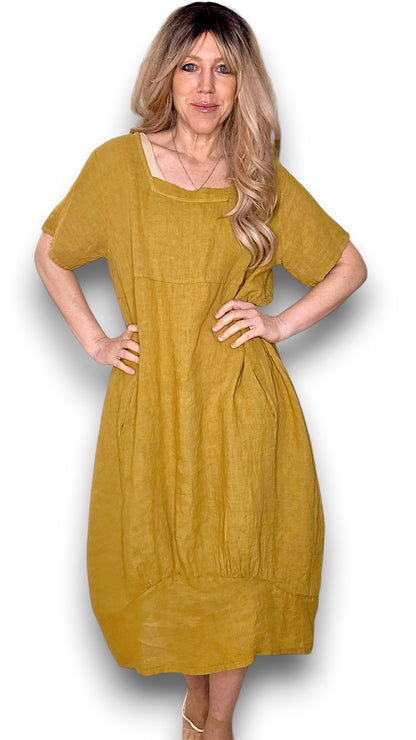 Mustard Plain Mid Sleeve Maxi Dress