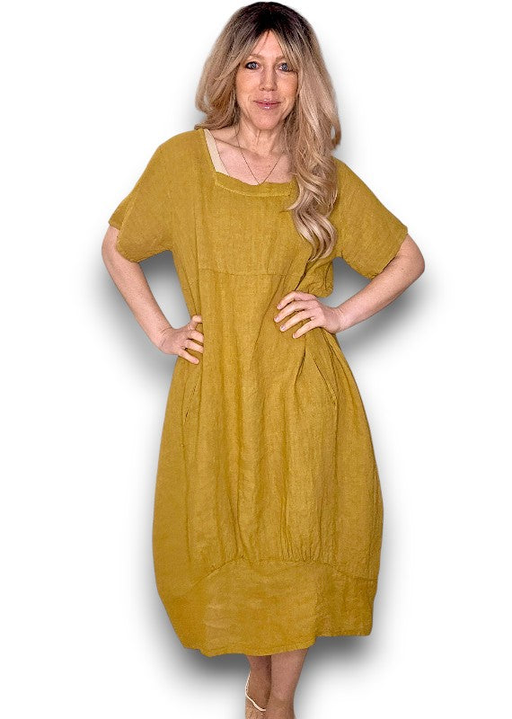 Mustard Plain Mid Sleeve Maxi Dress