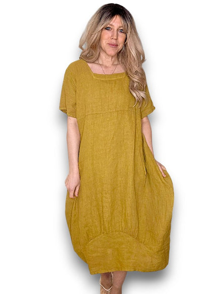 Mustard Plain Mid Sleeve Maxi Dress