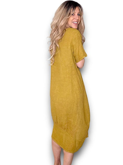 Mustard Plain Mid Sleeve Maxi Dress