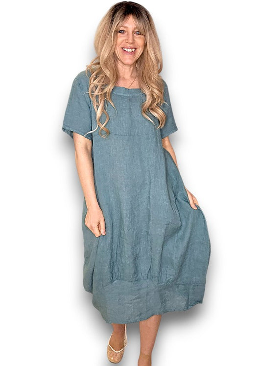 Faded Jade Plain Mid Sleeve Maxi Dress