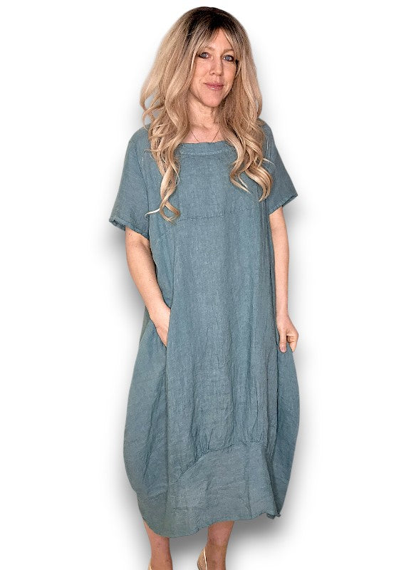 Faded Jade Plain Mid Sleeve Maxi Dress