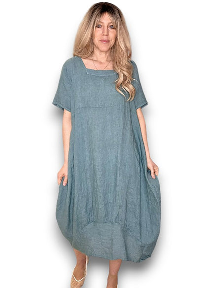 Faded Jade Plain Mid Sleeve Maxi Dress
