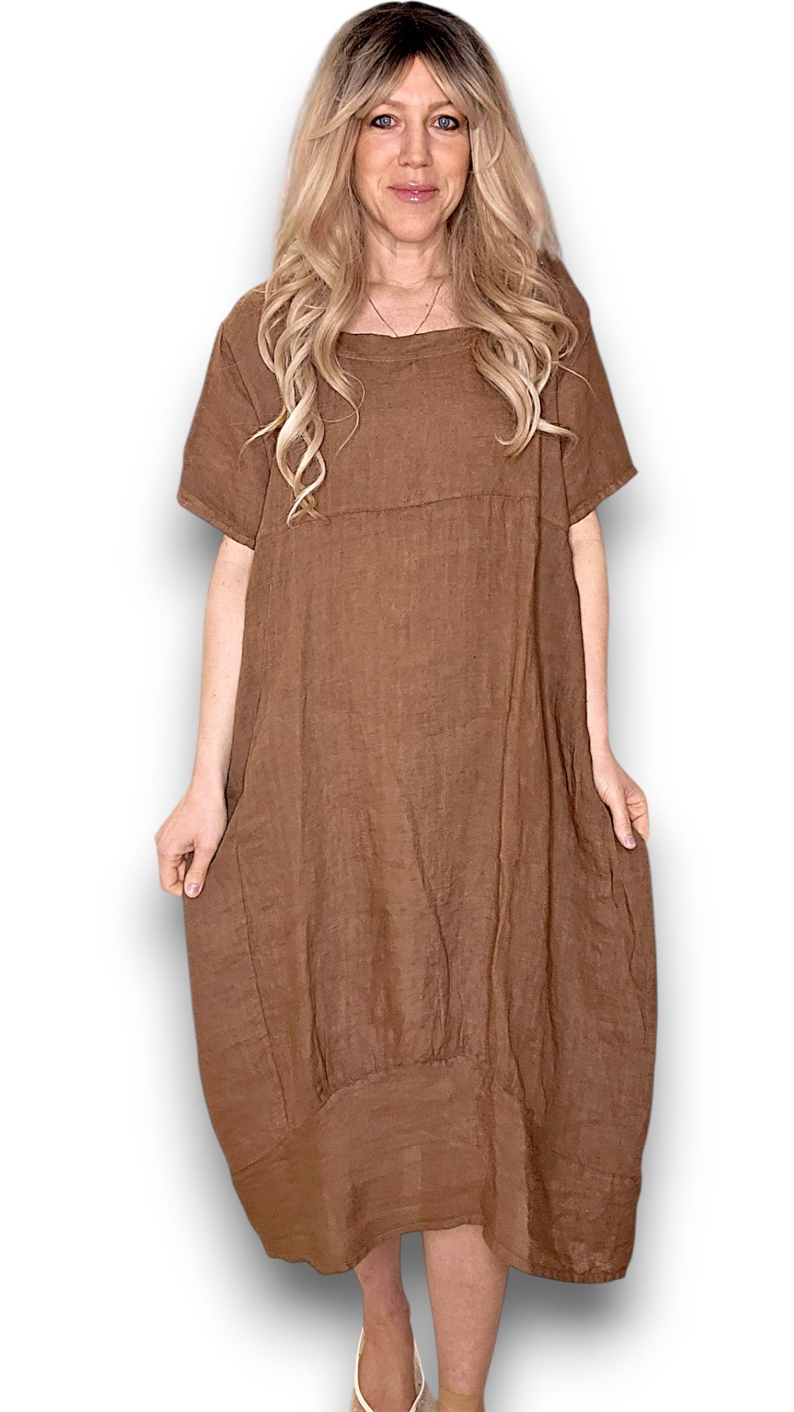Coffee Plain Mid Sleeve Maxi Dress (2 sizes)