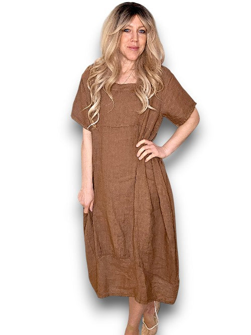 Coffee Plain Mid Sleeve Maxi Dress (2 sizes)
