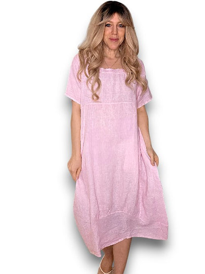 Bubblegum Pink Plain Mid Sleeve Maxi Dress