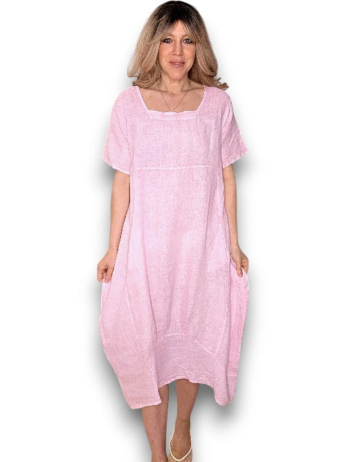 Bubblegum Pink Plain Mid Sleeve Maxi Dress