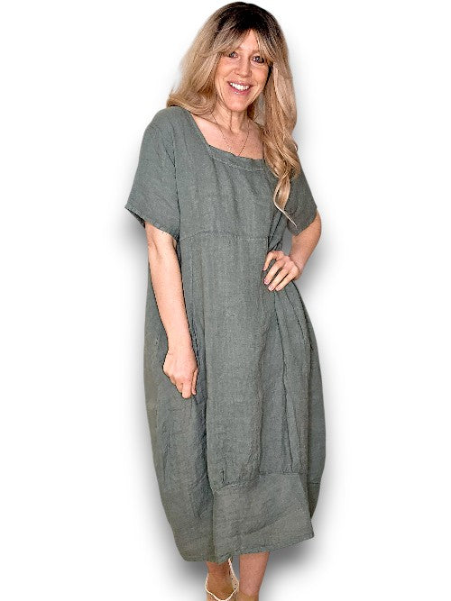 Grey Plain Mid Sleeve Maxi Dress