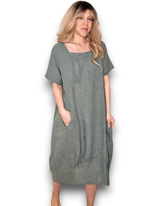 Grey Plain Mid Sleeve Maxi Dress