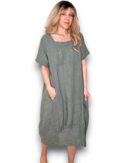 Grey Plain Mid Sleeve Maxi Dress
