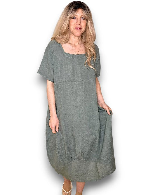 Grey Plain Mid Sleeve Maxi Dress