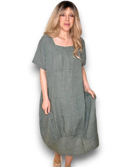 Grey Plain Mid Sleeve Maxi Dress